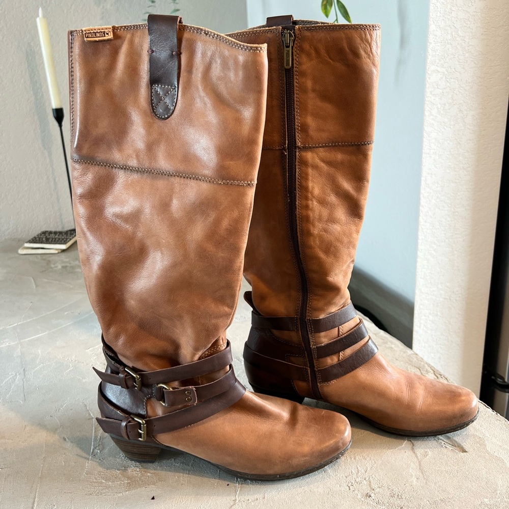 PIKOLINOS Cognac Leather Tall Riding Boots